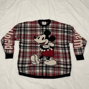 Disney Mickey Mouse Red Plaid Knit Sweater